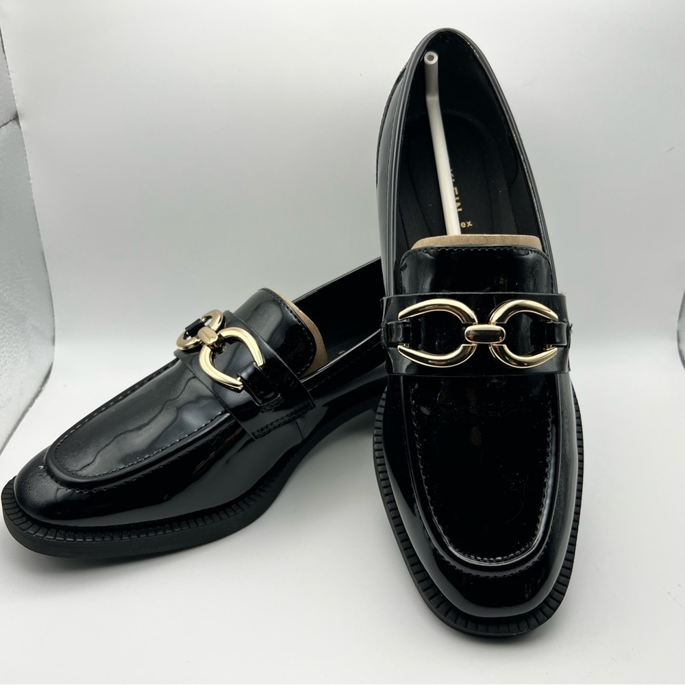 Anne Klein Flex Black Loafers with Gold Accent